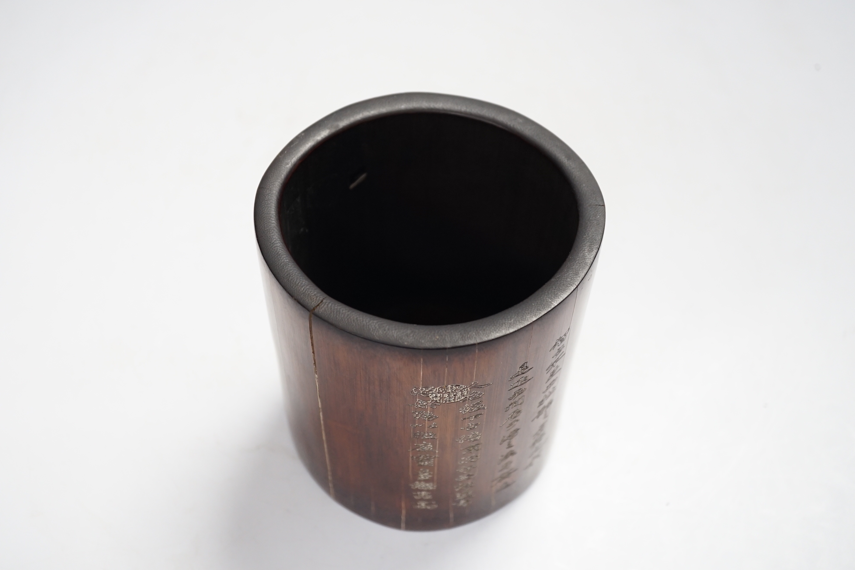 A Chinese bamboo brushpot, 13.5cm high